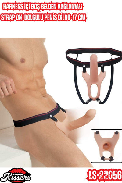 Harness Içi Boş Belden Bağlamalı Strap On Dolgulu Penis Dildo 17 Cm
