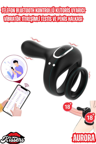 Telefon Bluetooth Kontrollü Klitoris Uyarıcı Vibratör Titreşimli Testis ve Penis Halkası