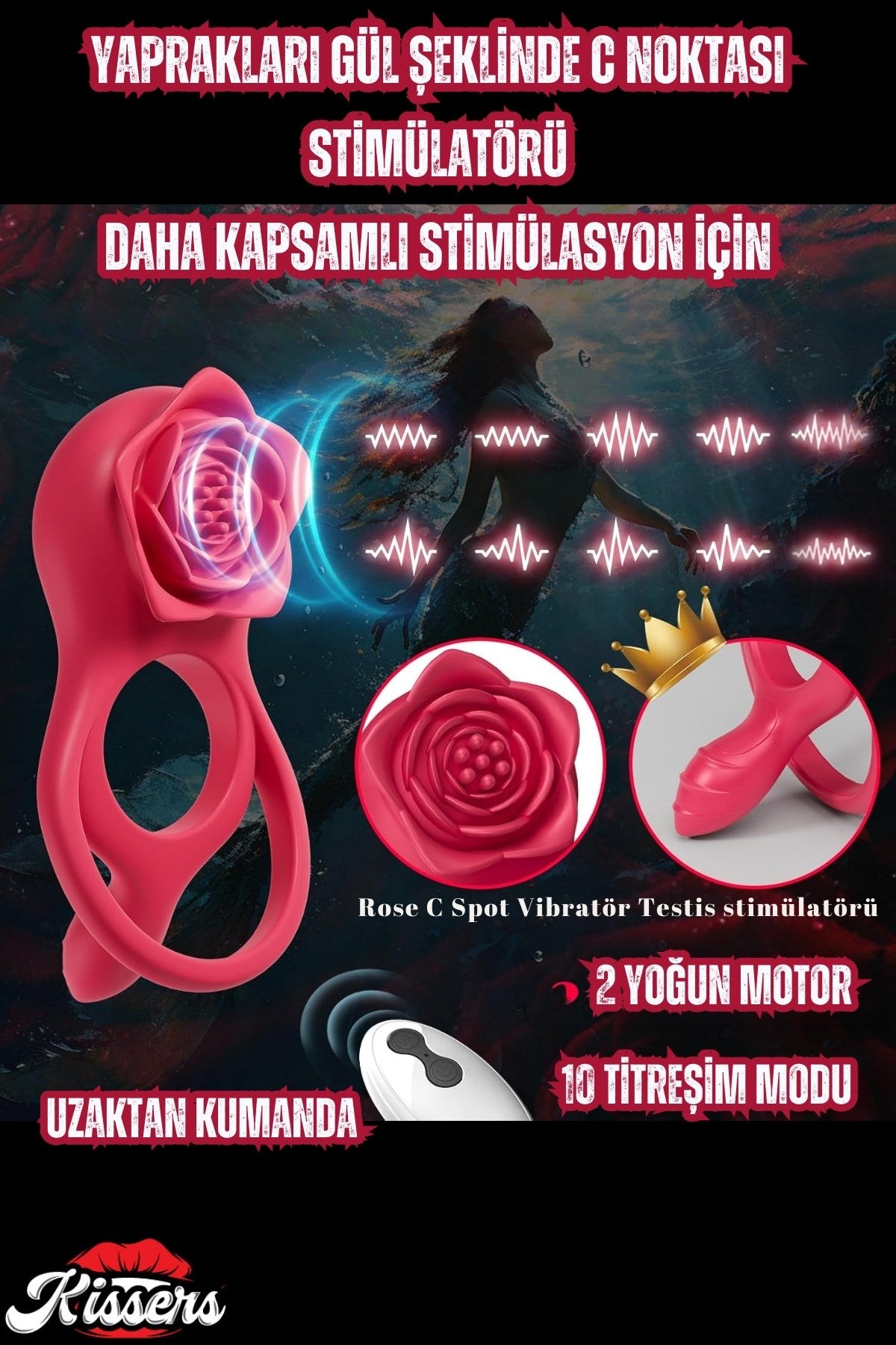 Cinsel Oyuncak Şarjlı Uzaktan Kumandalı Klitoris Uyarıcı Vibratör Testis ve Penis Halkası