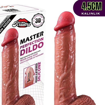Ultra Yumuşak Damarlı Çift Katmanlı Silikon Gerçekçi Testisli Dildo Penis 22 Cm Adam