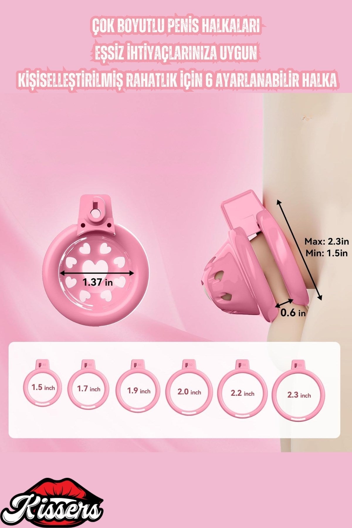 Kalp Şeklinde BDSM Chastity Cage Pembe 6 Farklı Penis Halkası Ayarlanabilir Esaret Penis Kafesi