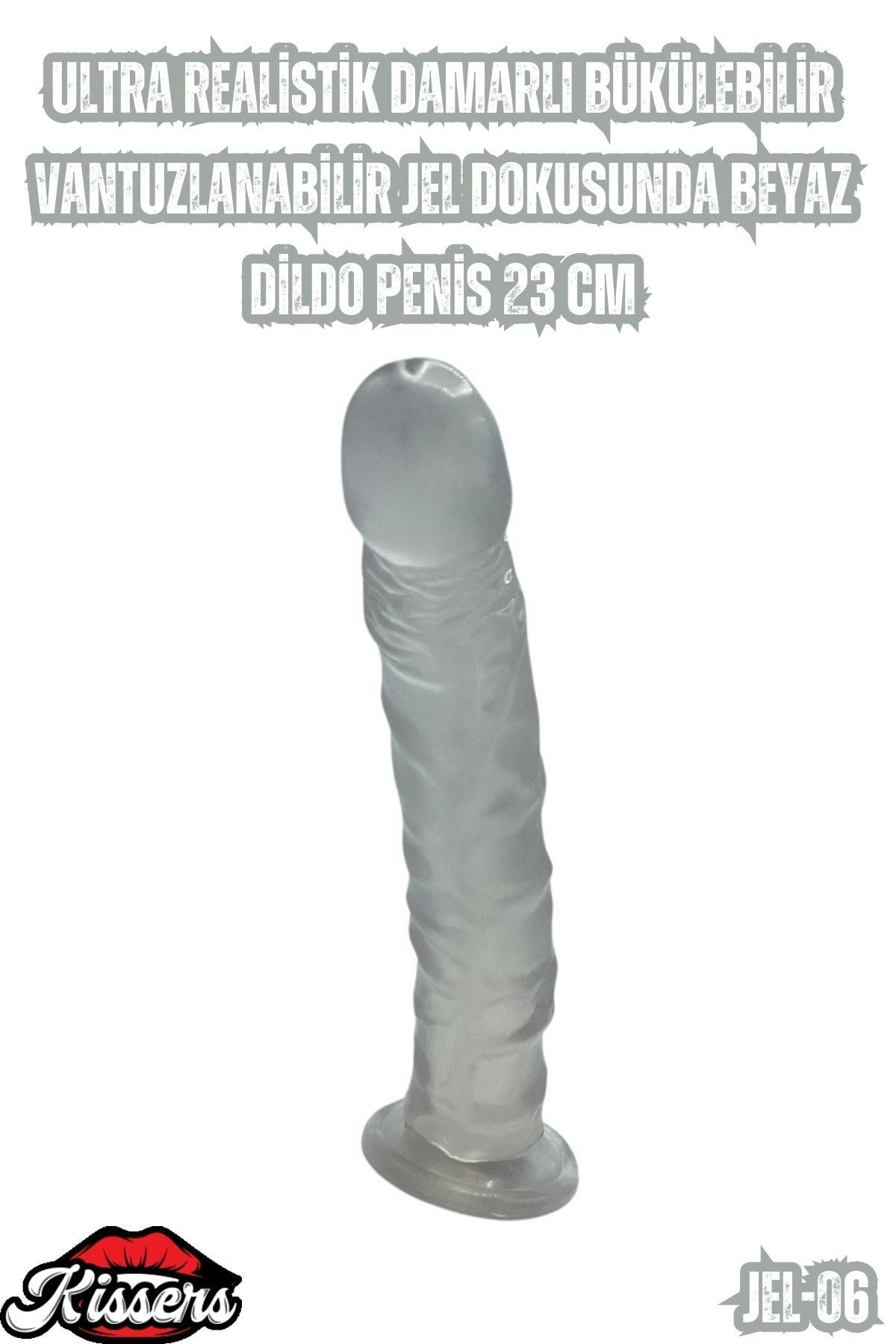 Ultra Realistik Damarlı Bükülebilir Vantuzlanabilir Jel Dokusunda beyaz Dildo Penis 23 Cm