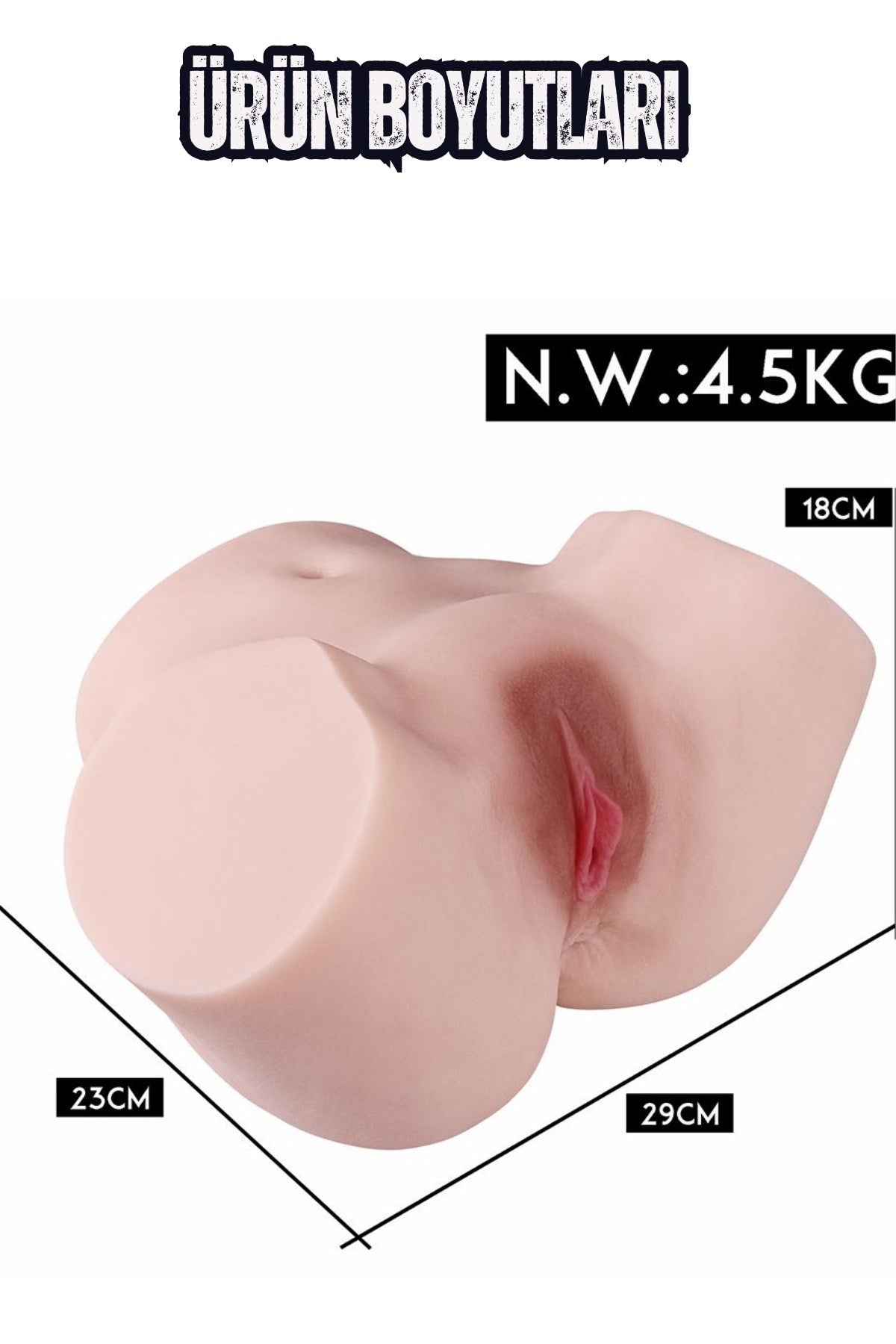 Ultra Realistik Premium Doku Manken Çift Girişli Kalça Mastürbatör 4.5 Kg Titreşimli Suni Vajina