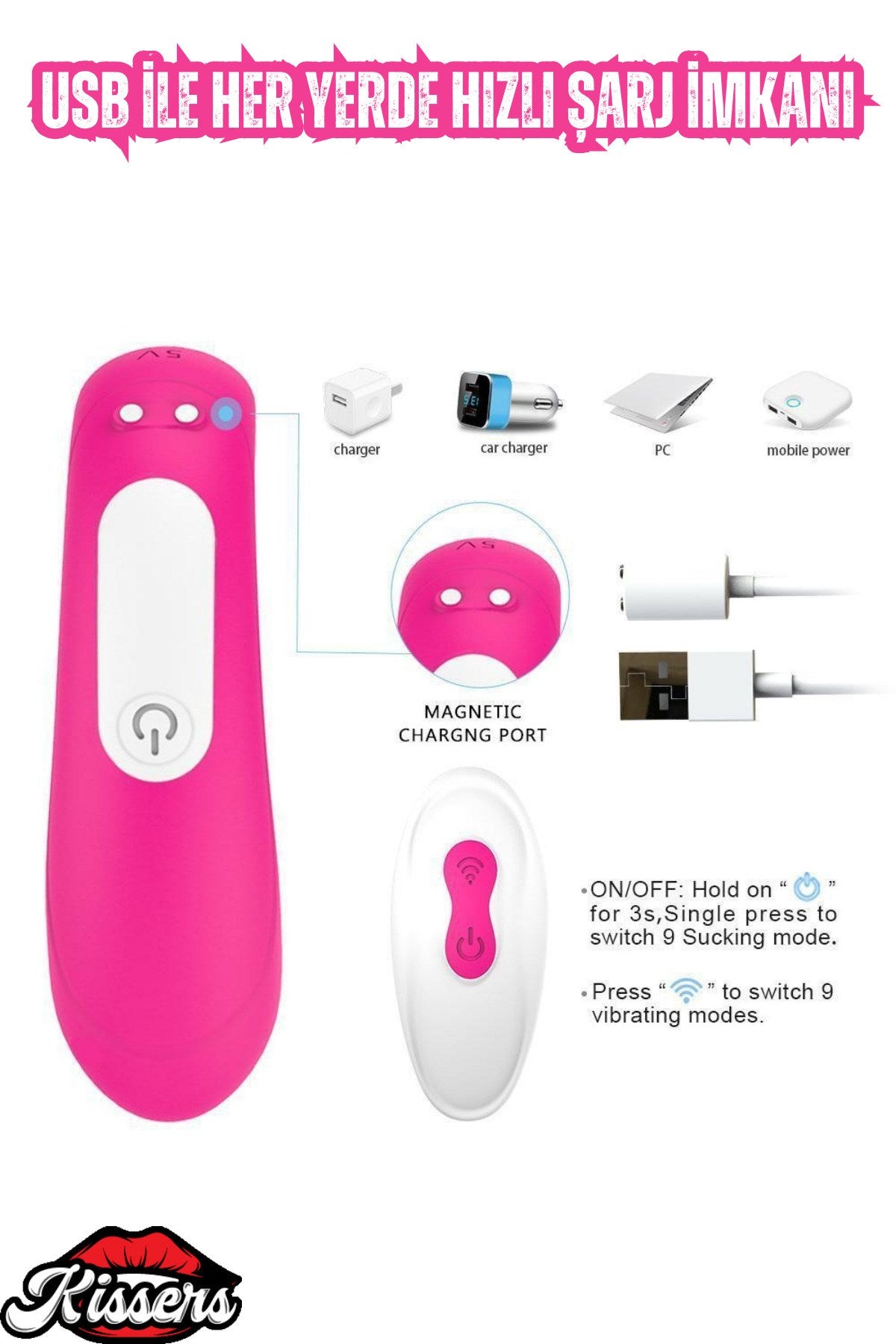 Şarjlı Kablosuz Kumandalı G Nokta ve Klitoris Uyarıcı U Tipi 2 in 1 Çift Vibratörü