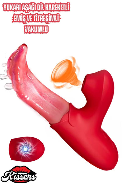 Aşağı Yukarı Dil Hareketli Vakumlu Titreşimli G Noktası Ve Klitoris Uyarıcılı Vibratör