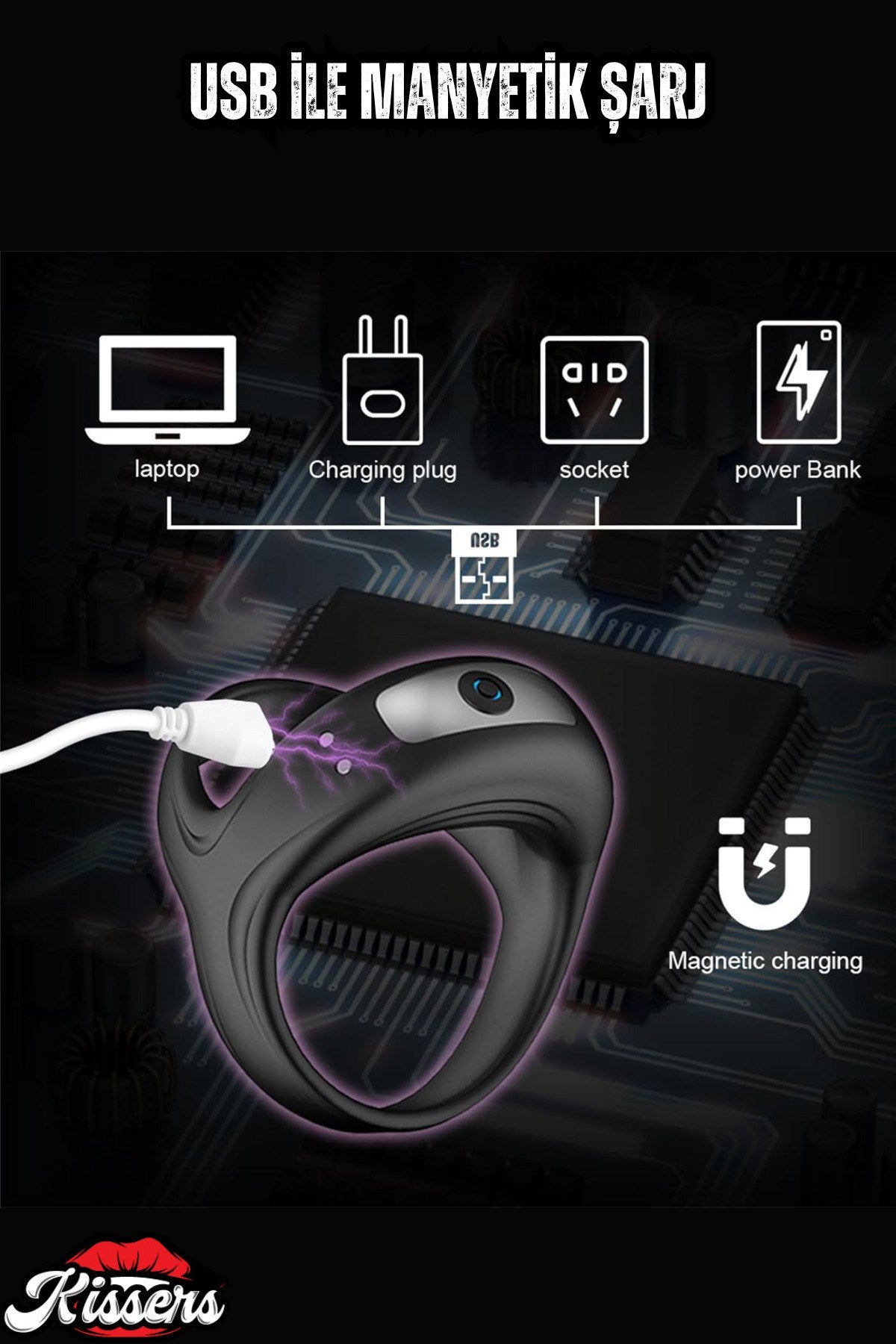 Manyetik Şarjlı 10 Modlu Silikon Titreşimli Klitoris Uyarıcılı Penis Halkası