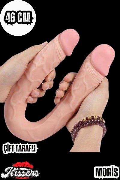 Çift Başlıklı Penis Anal Vajinal Gerçekçi Et Doku Çift Taraflı Realistik Unisex Dildo 46 Cm