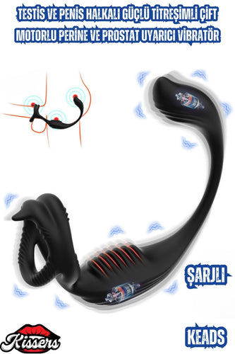 Şarjlı Testis ve Penis Halkalı Güçlü Titreşimli Çift Motorlu Perine ve Uyarıcı Vibratör