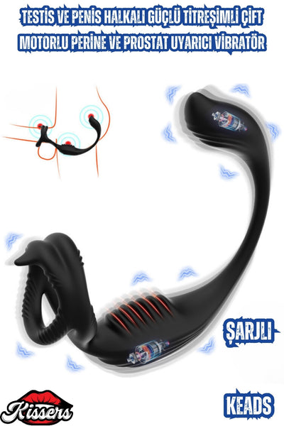 Şarjlı Testis ve Penis Halkalı Güçlü Titreşimli Çift Motorlu Perine ve Uyarıcı Vibratör