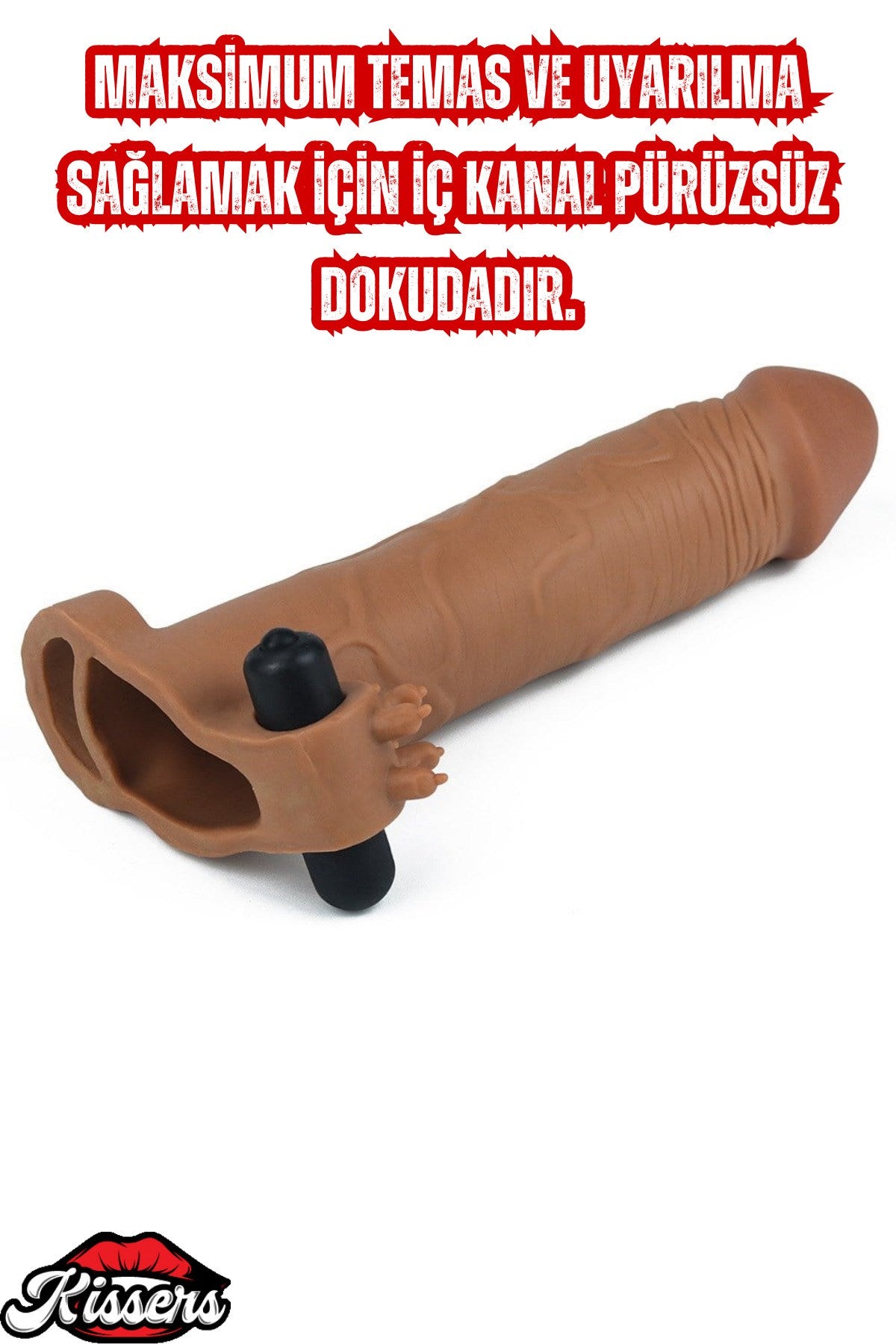 6,5 CM Dolgulu 19 CM Uzunluk Realistik Titreşimli Testisli Penis Kılıfı Melez