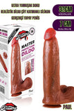 Gerçekçi Damarlı Çift Katmanlı Silikon Gerçekçi Testisli Melez Kalın Mega Boy Dildo Penis 32 Cm Paul