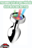 Paslanmaz Çelik LED Işıklı Pürüzsüz Silver Metal Anal Butt Plug
