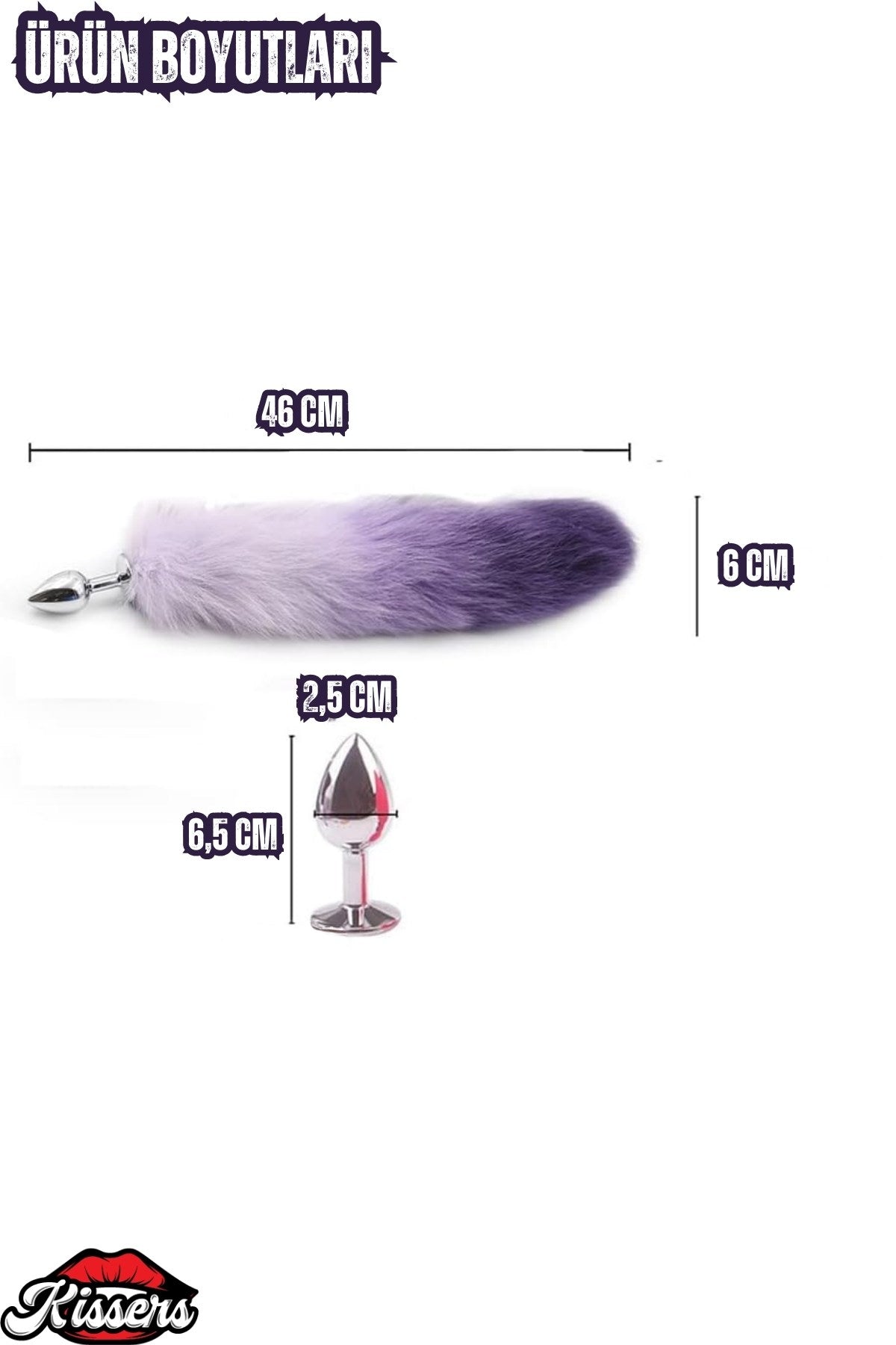 Paslanmaz Çelik Mor Uzun Kedi Kuyruklu Pürüzsüz Silver Fox Tail Metal Anal Butt Plug