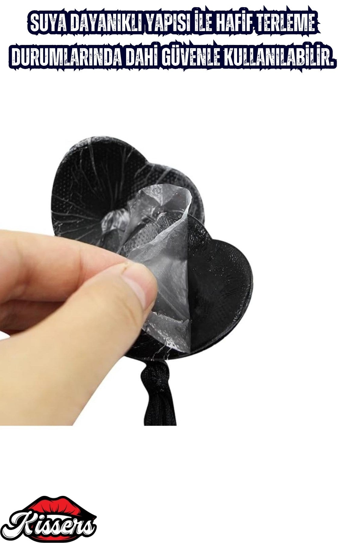 BDSM Gıdıklayıcı Püsküllü Yapışkanlı Siyah Parıltılı Kalp Şeklinde Meme Ucu Gizleyici