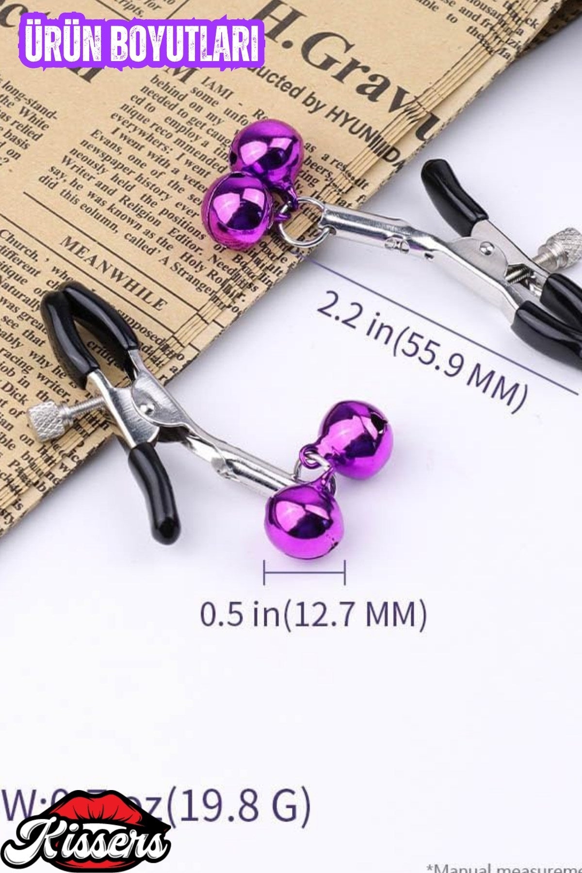 Mor Zilli Göğüs Uyarıcı Meme Ucu Klipsi Ayarlanabilir Nipple Clamps Sesli Zilli Uyarıcı Aksesuar
