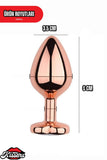 Paslanmaz Çelik  Rose Kalpli Turuncu Mücevher Çıkarılabilir Taşlı 8 Cm Lüks Anal Plug  Ve Tıkaç