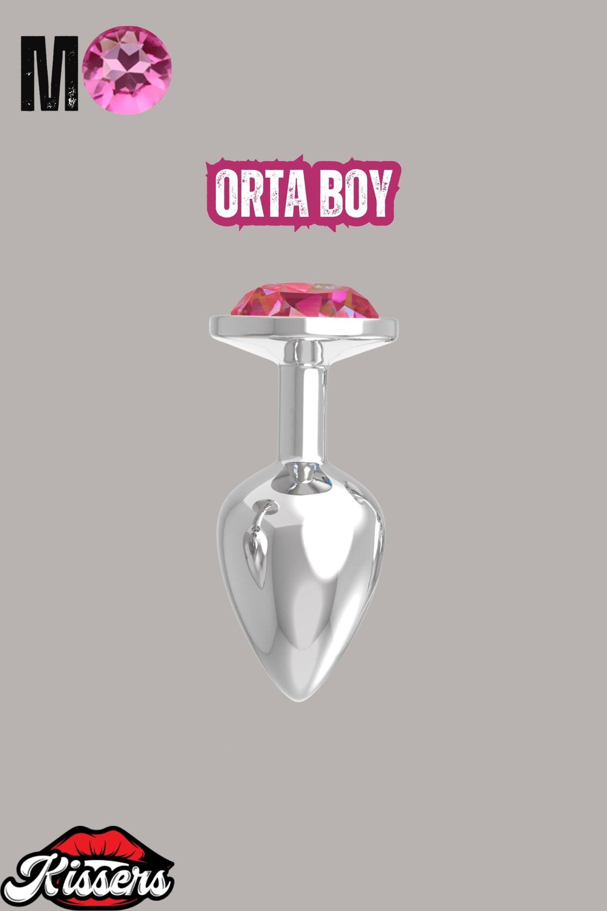 Paslanmaz Çelik Açık Pembe Yuvarlak Mücevher Taşlı Pürüzsüz Silver Metal Anal Butt Plug Set 3'Lü