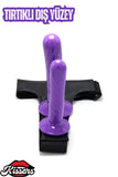 Double Belden Bağlamalı Kemerli Çift Taraflı Bisex Lezbiyen Couple Dildo Penis Mor