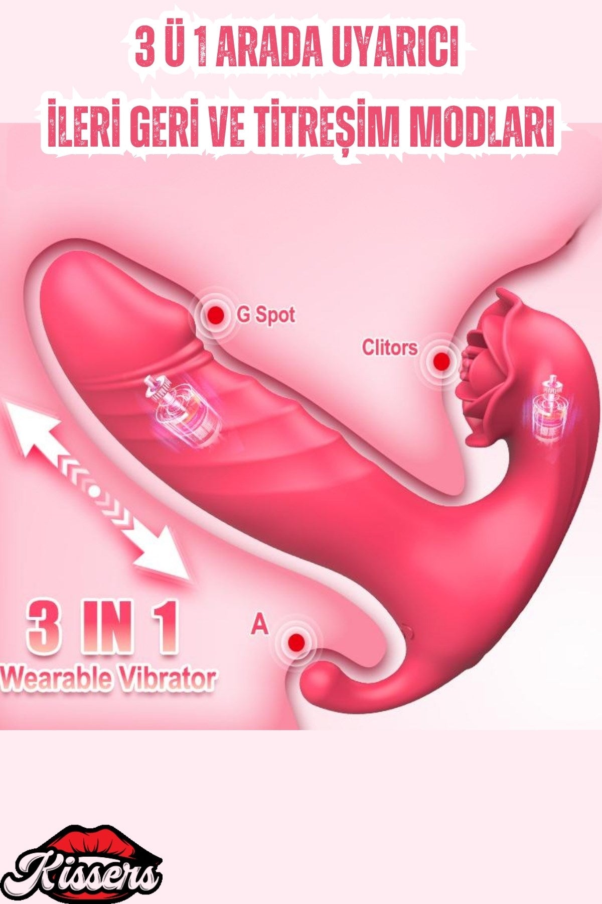 İleri Geri Hareketli Anal Vajina Klitoris Uyarıcılı 3in1 Giyilebilir Vibratör