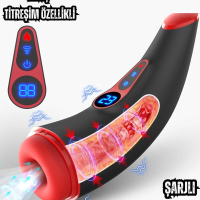 007 Pro Suck - Akıllı Isıtmalı Emiş ve Titreşim Özellikli Suni Vajina Dijital Ekranlı Mastürbatör