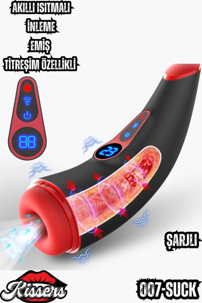 007 Pro Suck - Akıllı Isıtmalı Emiş ve Titreşim Özellikli Suni Vajina Dijital Ekranlı Mastürbatör