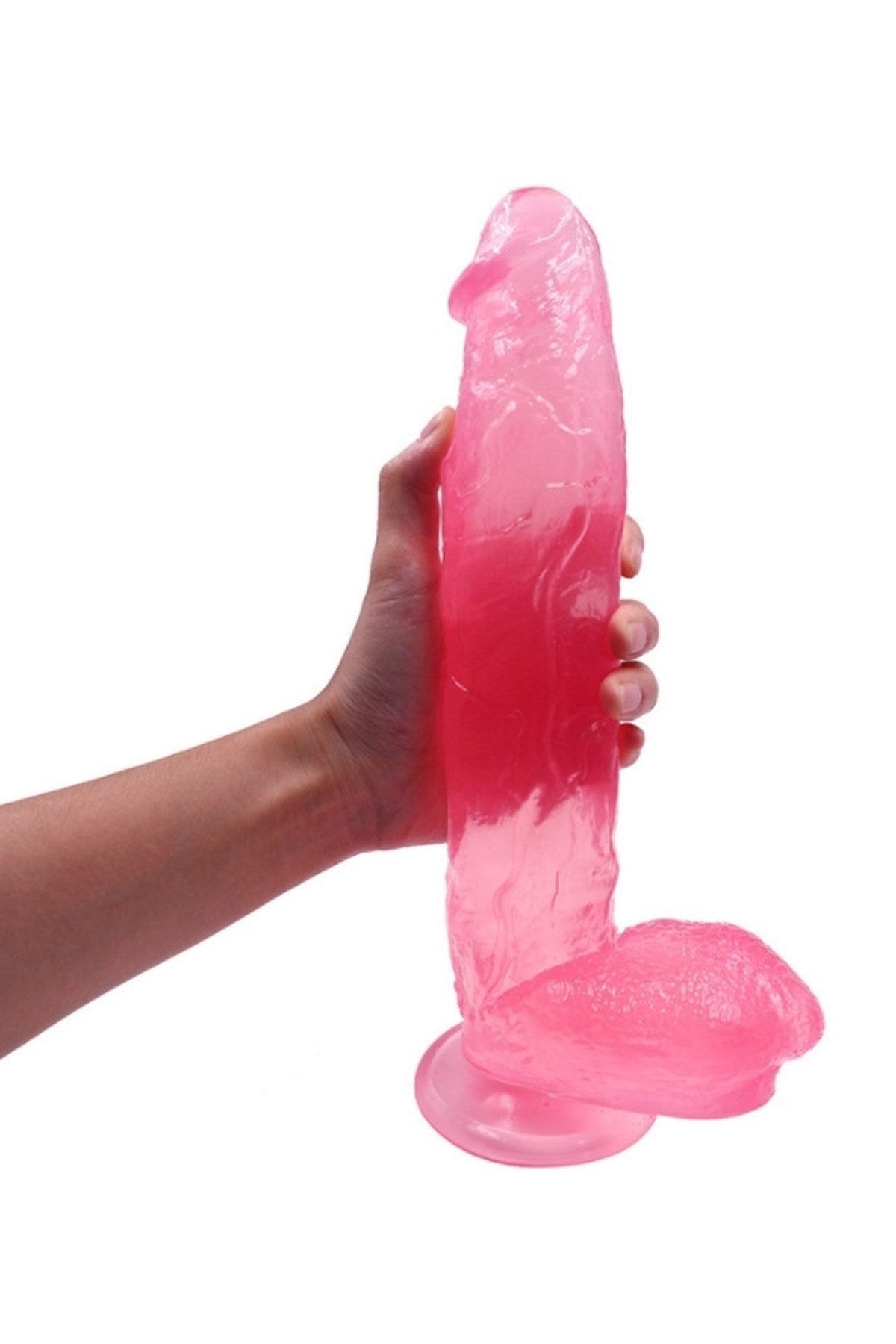 Ultra Realistik Eğilip Bükülebilir G Noktası Ve Klitoris Uyarıcı Dev Jel Pembe Penis Dildo 30 Cm