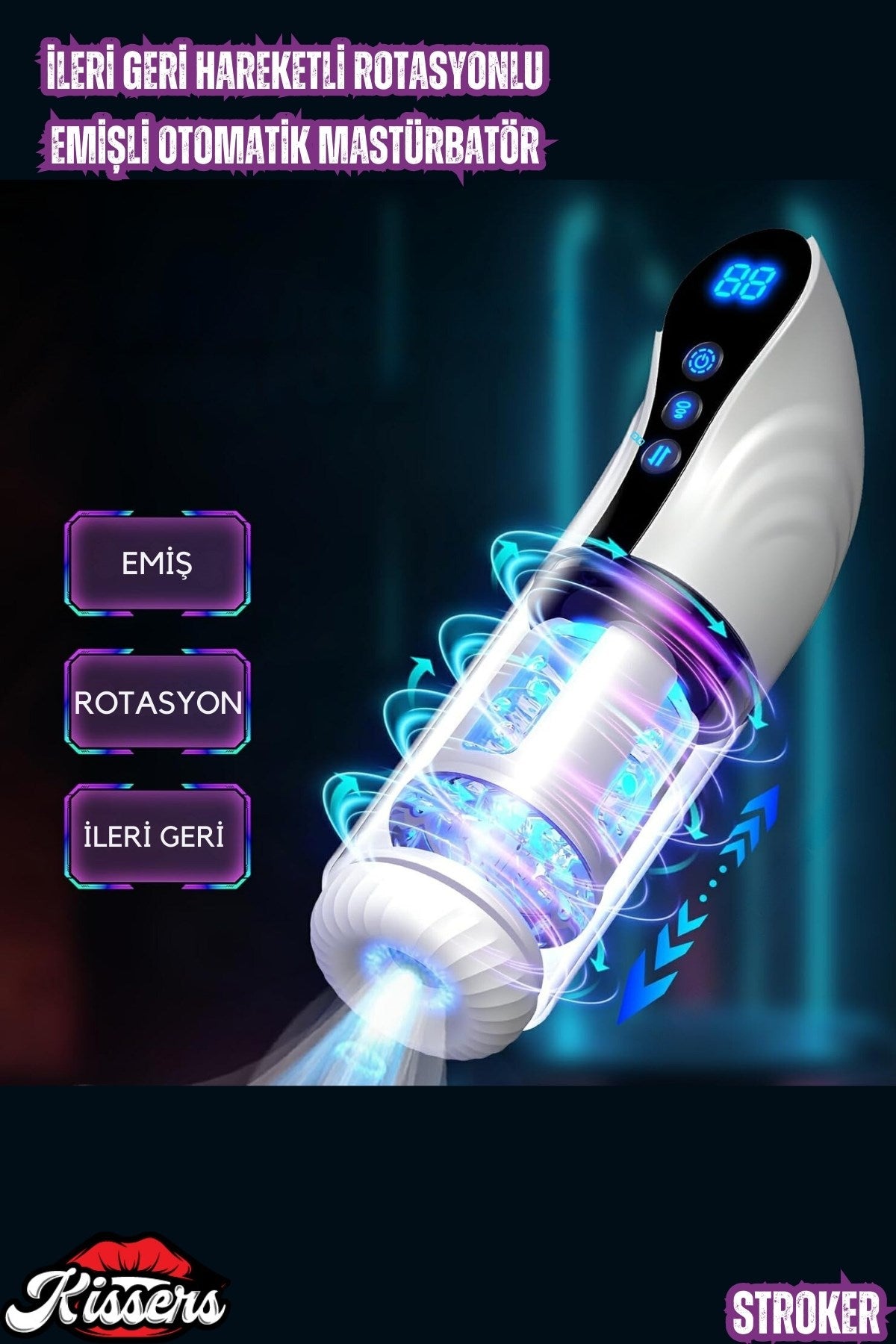 Şarjlı İleri Geri ve Dönme Hareketli ve Emiş Özellikli LCD Ekran Otomatik Vajina Mastürbatör