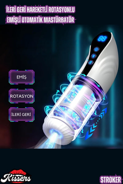 Şarjlı İleri Geri ve Dönme Hareketli ve Emiş Özellikli LCD Ekran Otomatik Vajina Mastürbatör