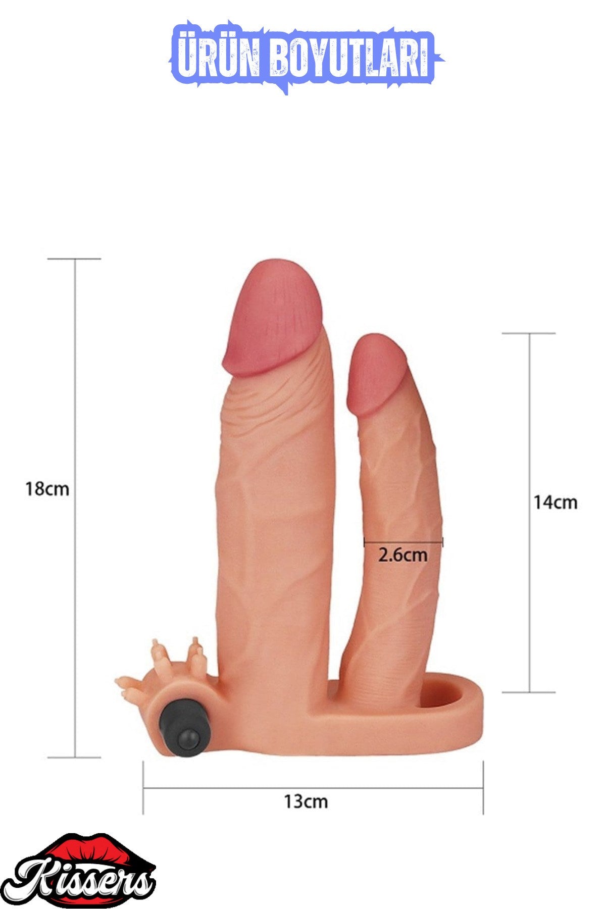 2,5 CM Uzatmalı Çiftli İçi Boş Titreşimli 18 CM Çatal Dildo Penis Kılıfı