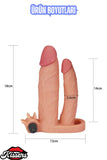 2,5 CM Uzatmalı Çiftli İçi Boş Titreşimli 18 CM Çatal Dildo Penis Kılıfı