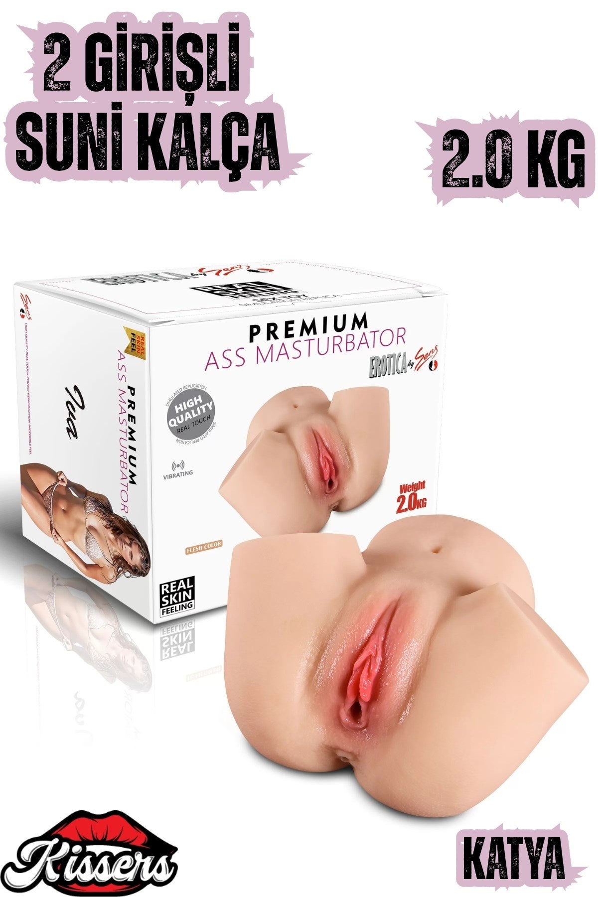 Gerçekçi Boyutta Kalça Mastürbatör Cinsel Oyuncak Çift Girişli Titreşimli Anal Vajina 2 Kg