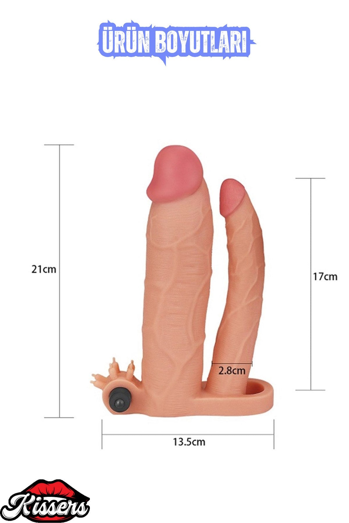 7,5 CM Uzatmalı Çiftli İçi Boş Titreşimli 21 CM Çatal Dildo Penis Kılıfı