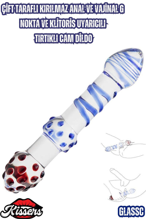 Çift Taraflı Kırılmaz Anal Vajinal G Noktası Uyarıcılı Tırtıklı Cam Dildo Anal Plug