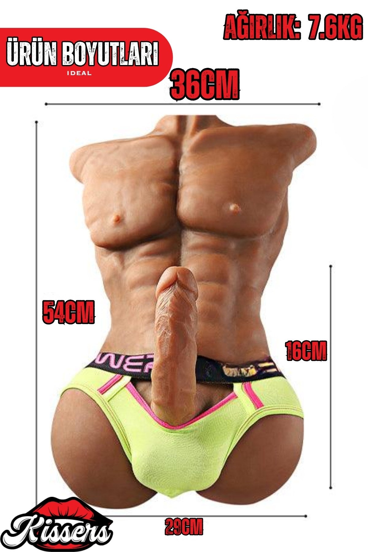 Anal Girişli Erkek Penisli Kaslı Esmer Ten Yarım Vücut Realistik Manken Mastürbatör 7.6 Kg