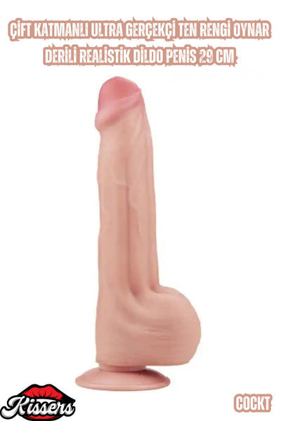 Çift Katmanlı Ultra Gerçekçi Ten Rengi Oynar Derili Realistik Dildo Penis 29 Cm