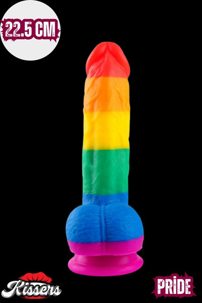 Cinsel Oyuncak Jel Dokusunda Ultra Realistik Gökkuşağı Renkli Yapay Penis Dildo 22.5 Cm
