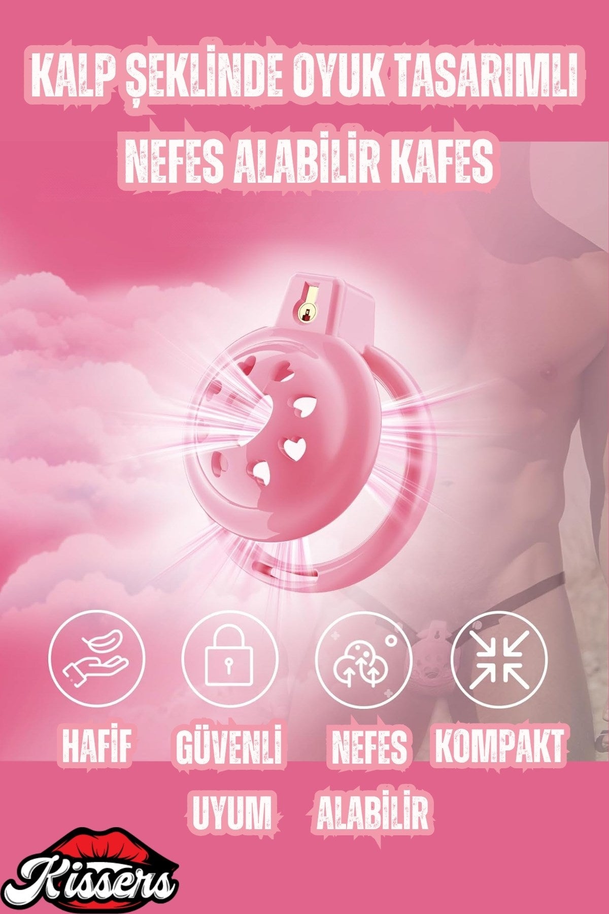 Kalp Şeklinde BDSM Chastity Cage Pembe 6 Farklı Penis Halkası Ayarlanabilir Esaret Penis Kafesi