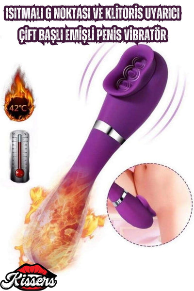 Mor Isıtmalı Çift Titreşimli Emiş ve Dil Anal Ve Klitoris Uyarıcılı Çift Taraflı Vibratör