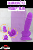Cinsel Oyuncak Mor Renk Vantuzlanabilir Ultra Yumuşak Dokuda Realistik Penis Dildo 17.5 Cm