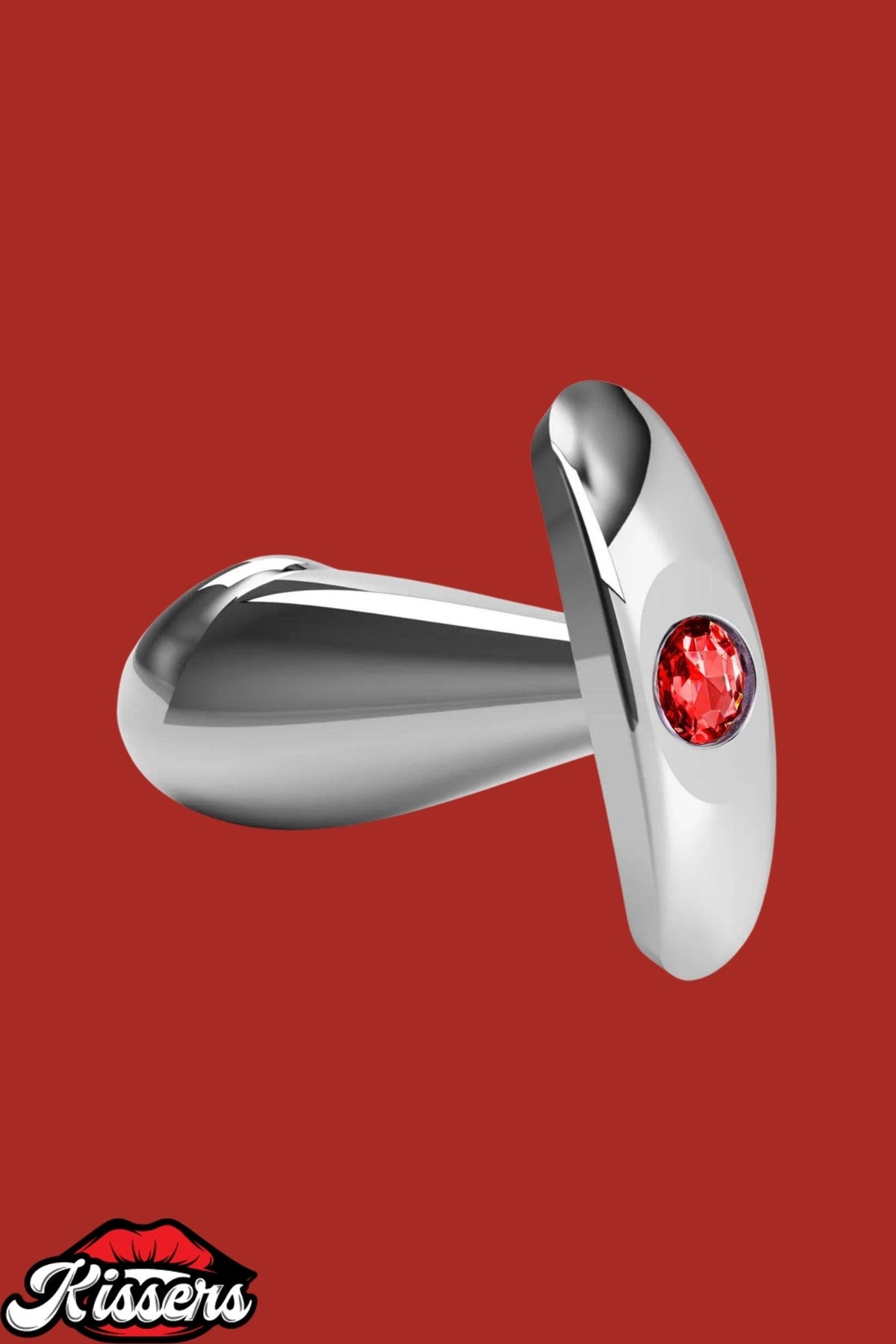 Paslanmaz Çelik Dildo Kırmızı Yuvarlak Mücevher Taşlı Pürüzsüz Silver Metal Anal Butt Plug