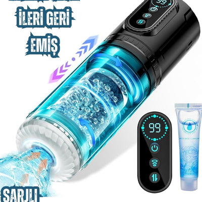Isıtmalı İleri Geri Hareketli Emişli Ve Titreşimli Suni Vajina Dijital Ekranlı Otomatik Mastürbatör