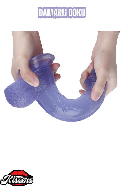 Ultra Realistik Damarlı Bükülebilir Vantuzlanabilir Jel Dokusunda Mor Dildo Penis 20 Cm