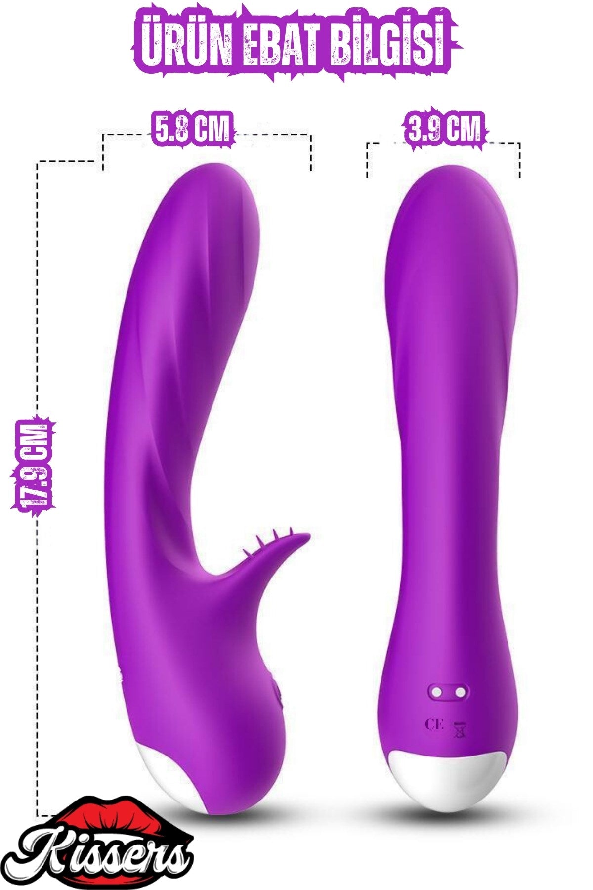 Cinsel Oyuncak Klitoris ve G Nokta Uyarıcılı Güçlü Titreşimli Sıvı Geçirmez Vibratör Mor 18 Cm