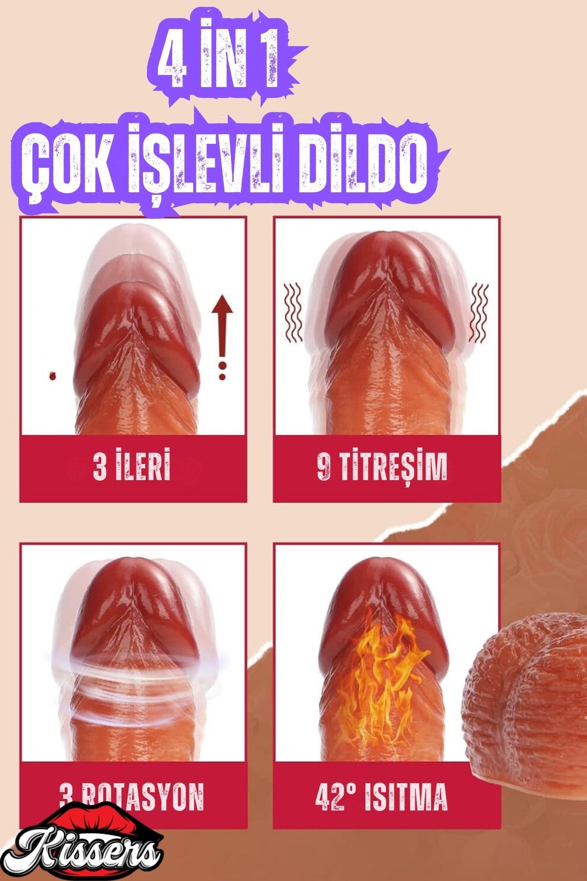 Uzaktan Kumandalı Isıtmalı İleri Geri Hareketli Rotasyonlu Realistik Ten Rengi Penis Dildo 22 Cm