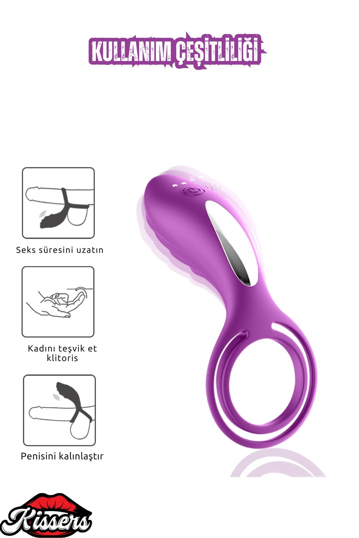 Ekstra Güçlü Klitoris Uyarıcılı 7 Farklı Titreşim Modlu Penis Halkası