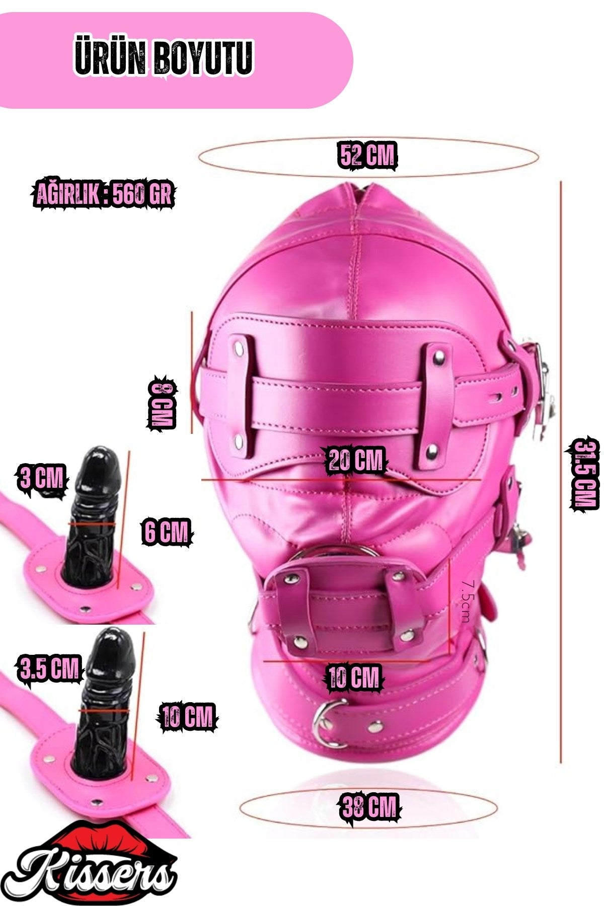 BDSM Bondage Nefes Alabilir Kemerli Açılabilir Ağız Göz Penis Setli Deri Pembe Maske