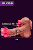 Çift Başlı Uzaktan Kumandalı İleri Geri Hareketli Isıtmalı Rotasyonlu Ten Renk Dildo Penis 23 Cm