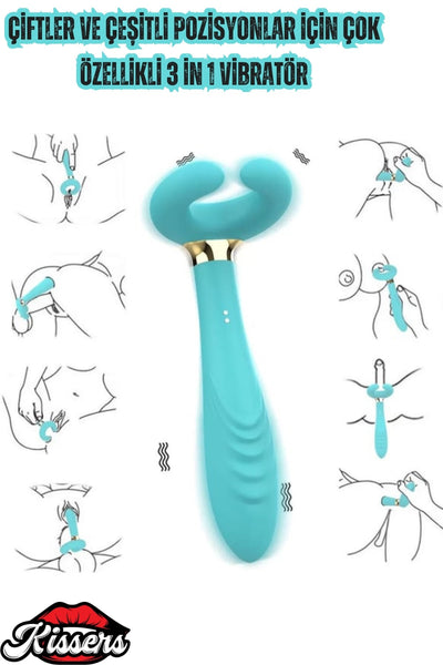 Çiftler ve Çeşitli Pozisyonlar İçin Çok Özellikli Çift Taraflı 3'ü 1 Arada Vibratör