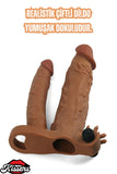 5 CM Uzatmalı Çiftli İçi Boş Testis Kavramalı 20 CM Çatal Melez Dildo Penis Kılıfı