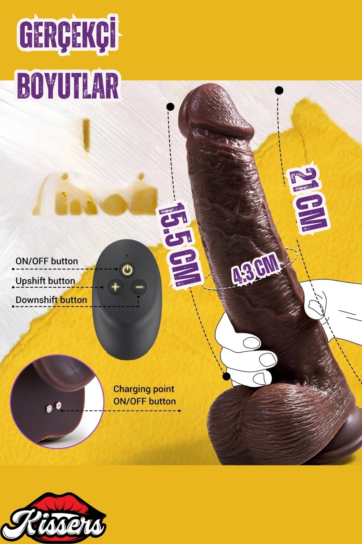 Isıtmalı Rotasyonlu İleri Geri Hareketli Ultra Realistik Uzaktan Kumandalı Dildo Penis 22 Cm